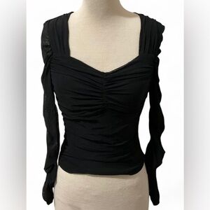 Fashion Black Ruched Cashmere Blend Size Small Elegant Long Sleeve Women's (NWT)